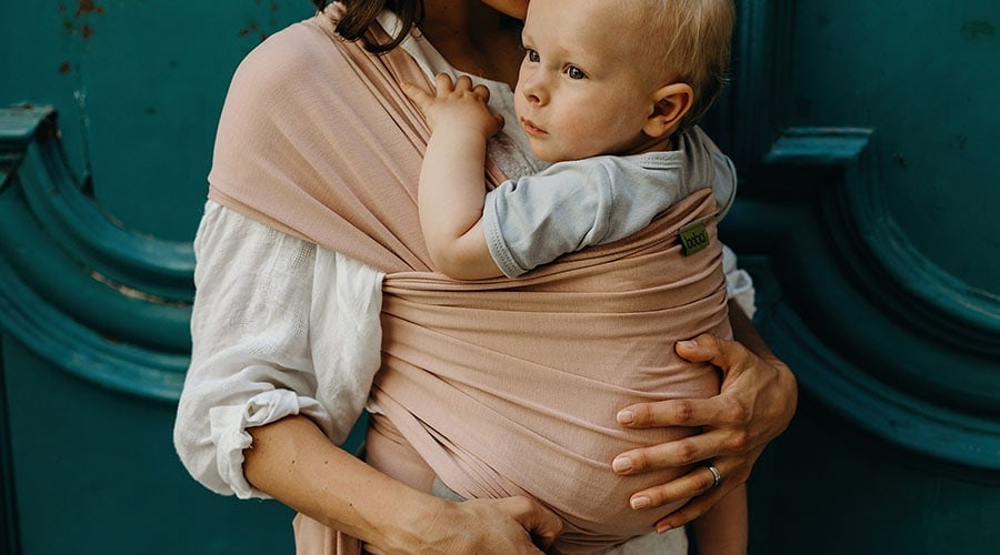 mum holding baby in Boba Baby Wrap
